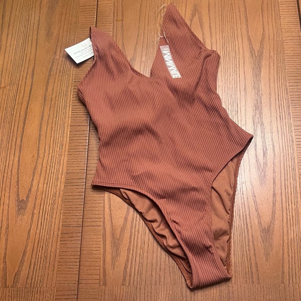 Minimale Animale The Daiquiri Rib One Piece Swimsuit in Skinny Dip Brown Medium